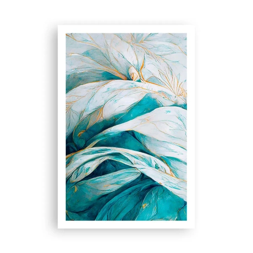 Poster - Blauwe abstractie met een gouden motief - 61x91 cm