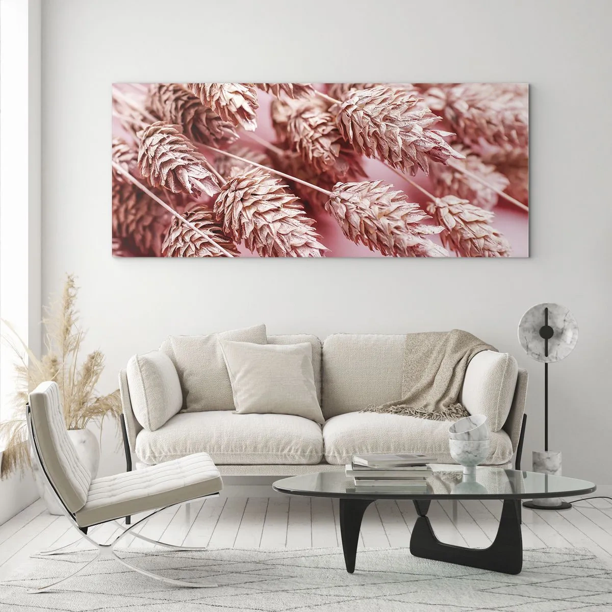 Schilderen op glas - Een bloemencascade in roze - 120x50 cm