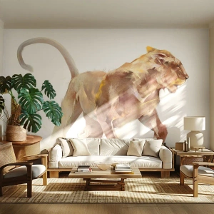 Fotobehang Premium Canvas - Wilde gratie - Dieren, Leeuw, Abstractie - 500x350 cm