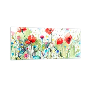 Schilderen op glas - Bloeiende meiweide - 100x40 cm
