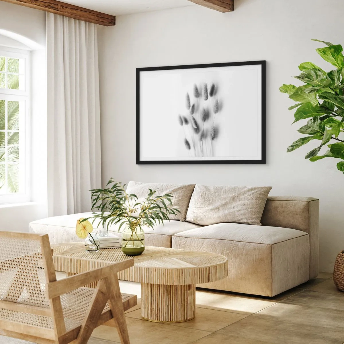 Poster in een zwarte lijst - Haar luchtigheid gras - 100x70 cm