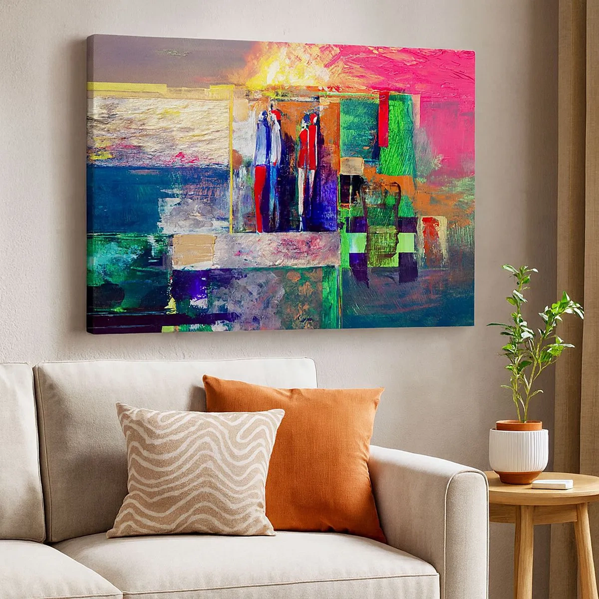 Schilderen op canvas - Abstracte compositie met figuren en geometrische patronen - 70x50cm - Relaties en emoties - Moderne wanddecoratie voor woonkamer en slaapkamer ARTTOR