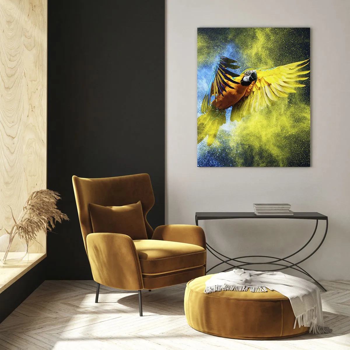 Schilderen op glas - In het blauwe en gouden stof - 50x70 cm