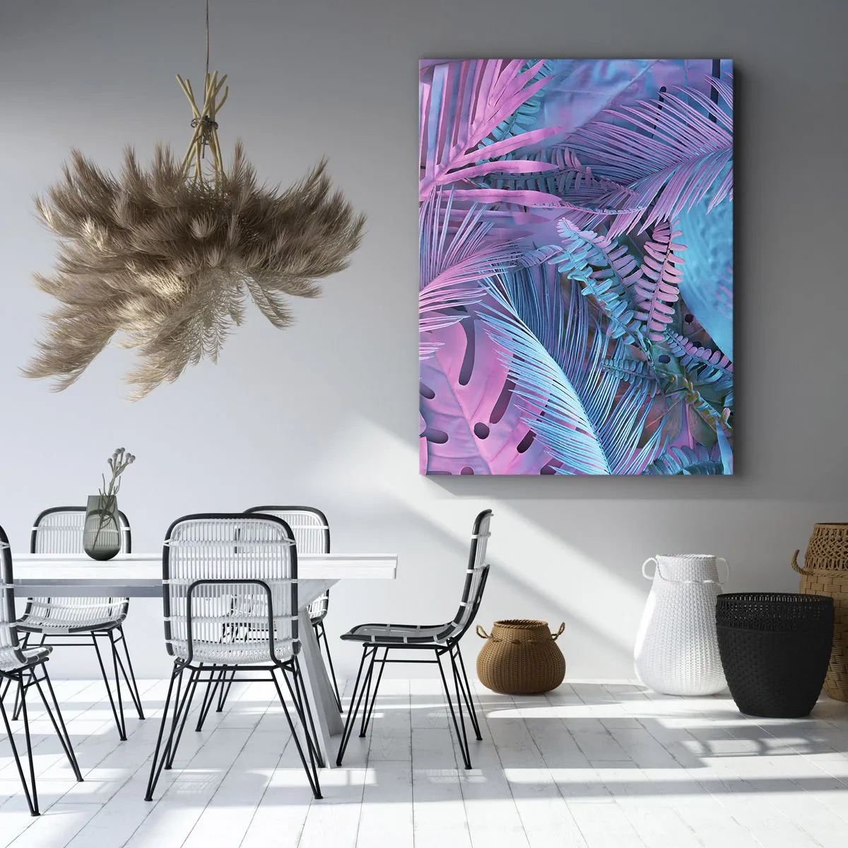 Schilderen op canvas - Tropen in roze en blauw - 70x100 cm