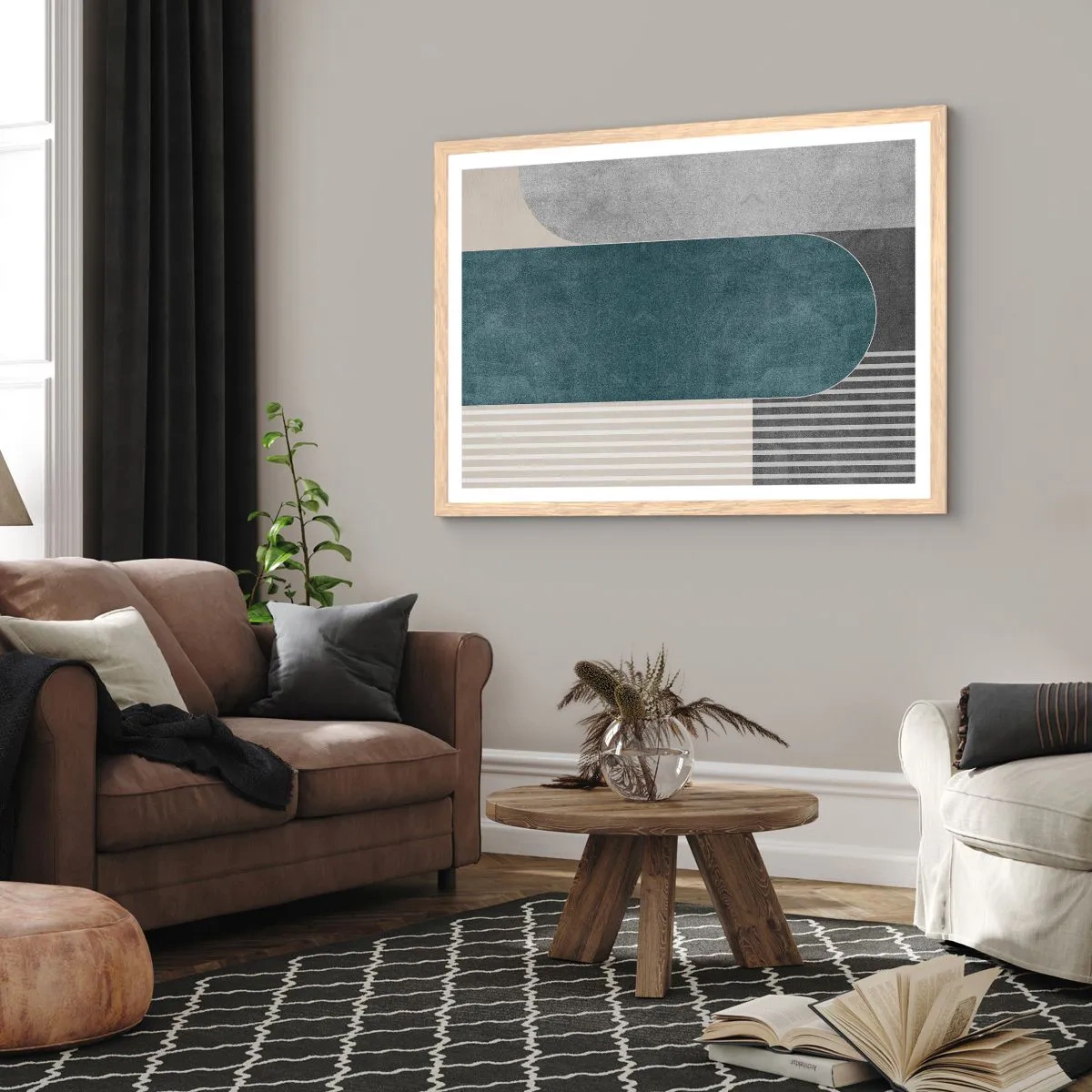 Een poster in een licht eiken lijst - Compositie op niveau - 70x50 cm