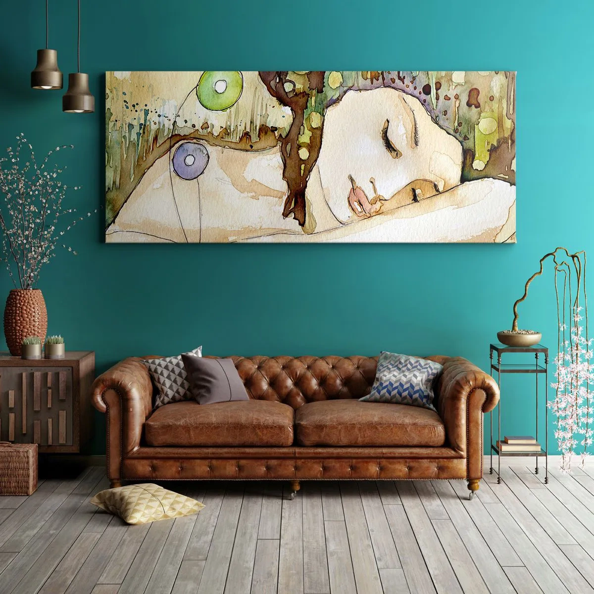 Schilderen op canvas - Een smaragd-violette droom - 140x50 cm