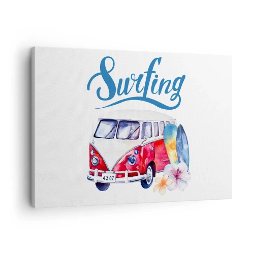 Schilderen op canvas - Kleurrijke afbeeldingen met een bus- en surfthema - 70x50cm - Komkommer - een klassieker voor een surfer - Moderne wanddecoratie voor woonkamer en slaapkamer ARTTOR