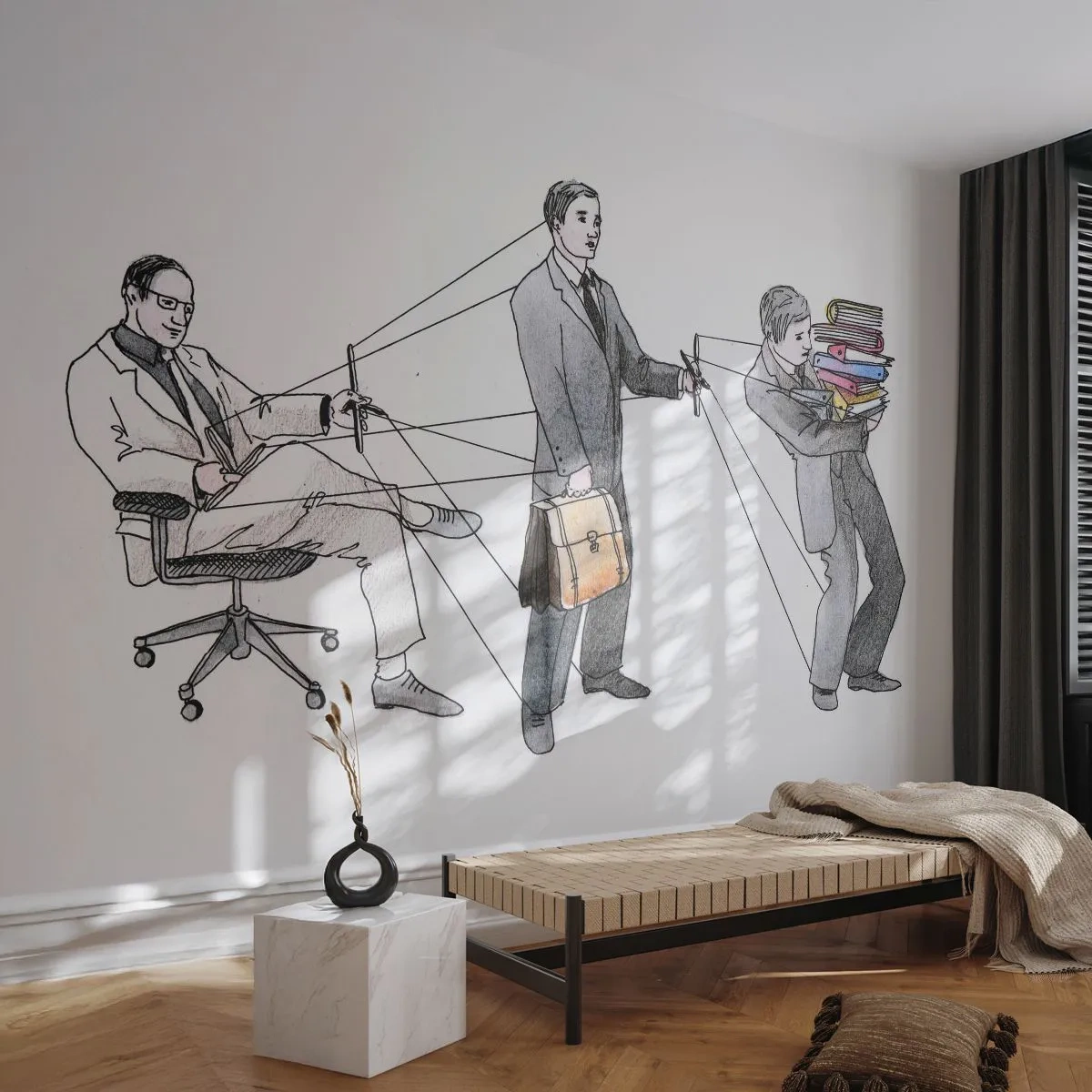 Fotobehang Standard Eco - Iedereen heeft zijn meester - Abstractie, Man, Werk - 300x210 cm