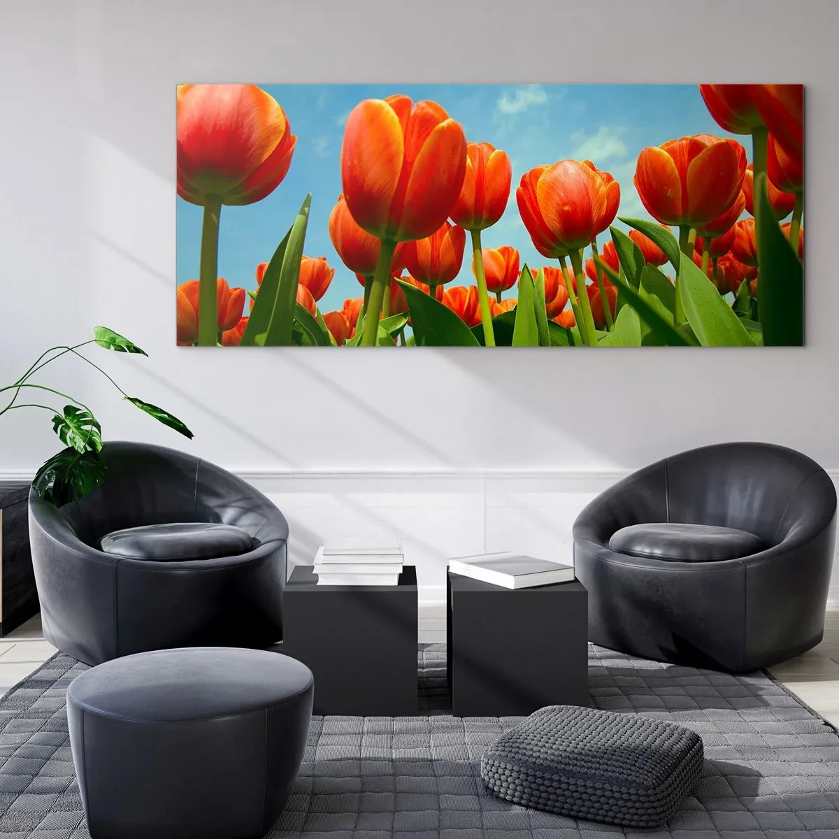 Schilderen op glas - Afgezien van de blauwe lucht hebben ze niets nodig in hun leven - 90x30 cm