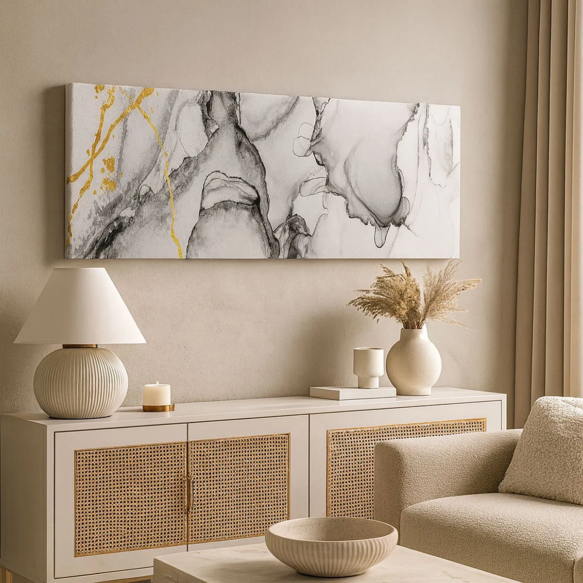 Schilderen op canvas - Compositie met een gouden motief - 100x40 cm