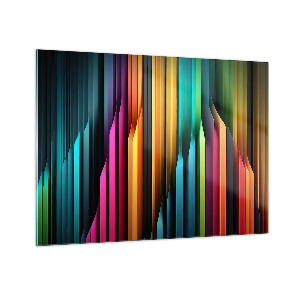 Schilderen op glas - Veelkleurige verticale strepen die doen denken aan licht en beweging - 70x50cm - Lichtorgel - Moderne wanddecoratie voor woonkamer en slaapkamer ARTTOR