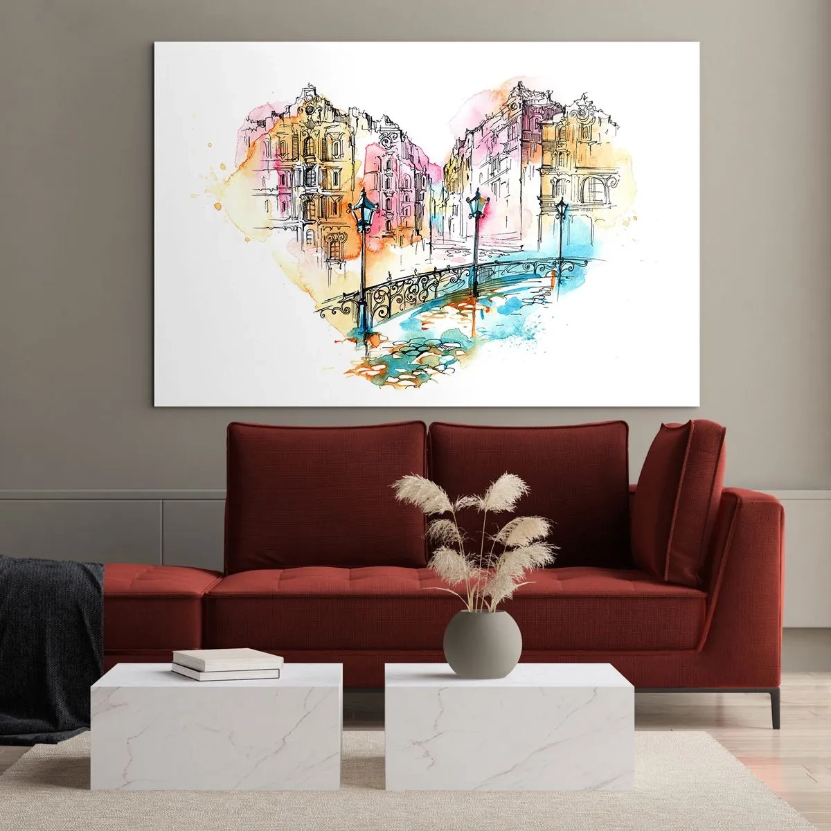 Schilderen op glas - Het hart van de stad - 120x80 cm