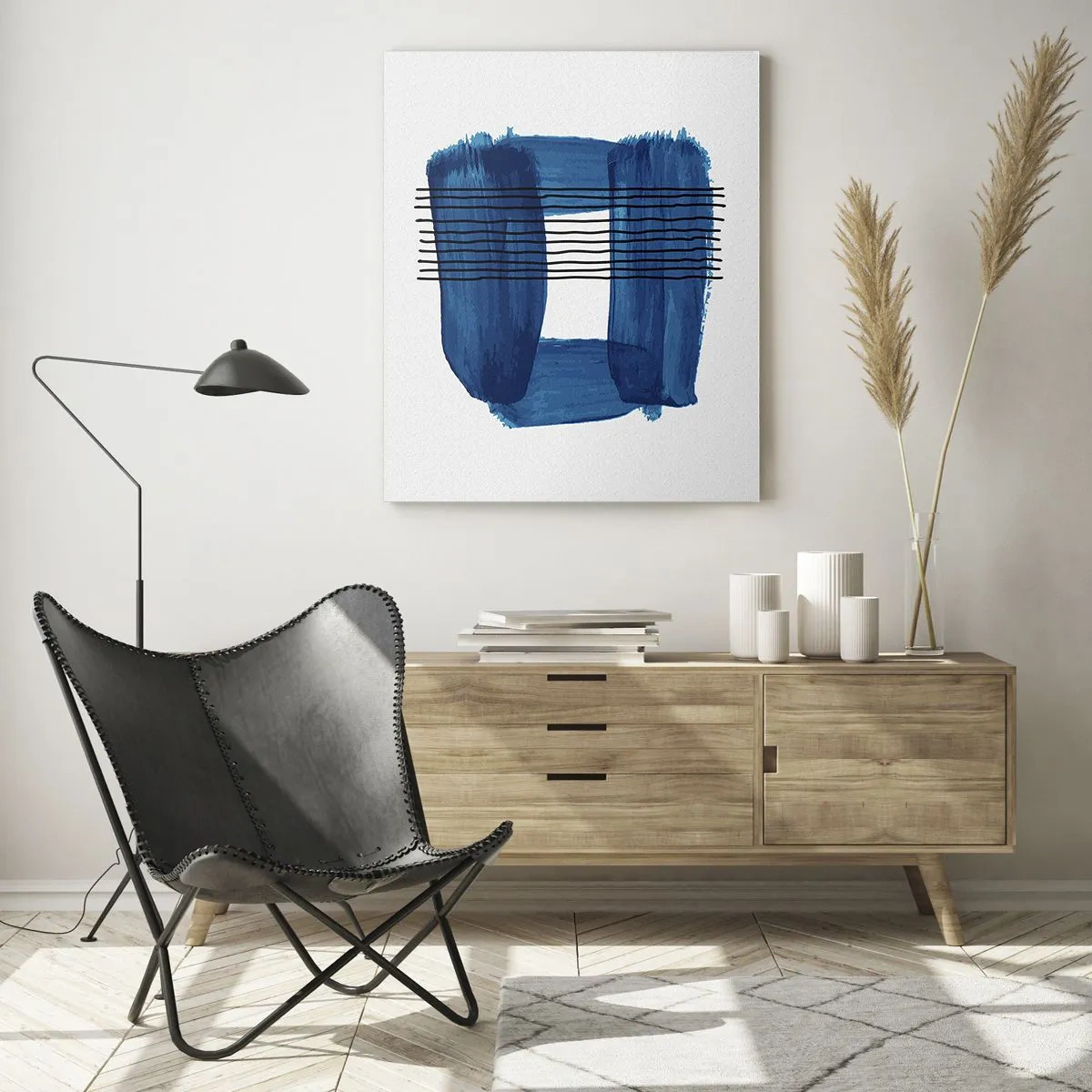 Schilderen op glas - Blauwe en zwarte compositie - 70x100 cm