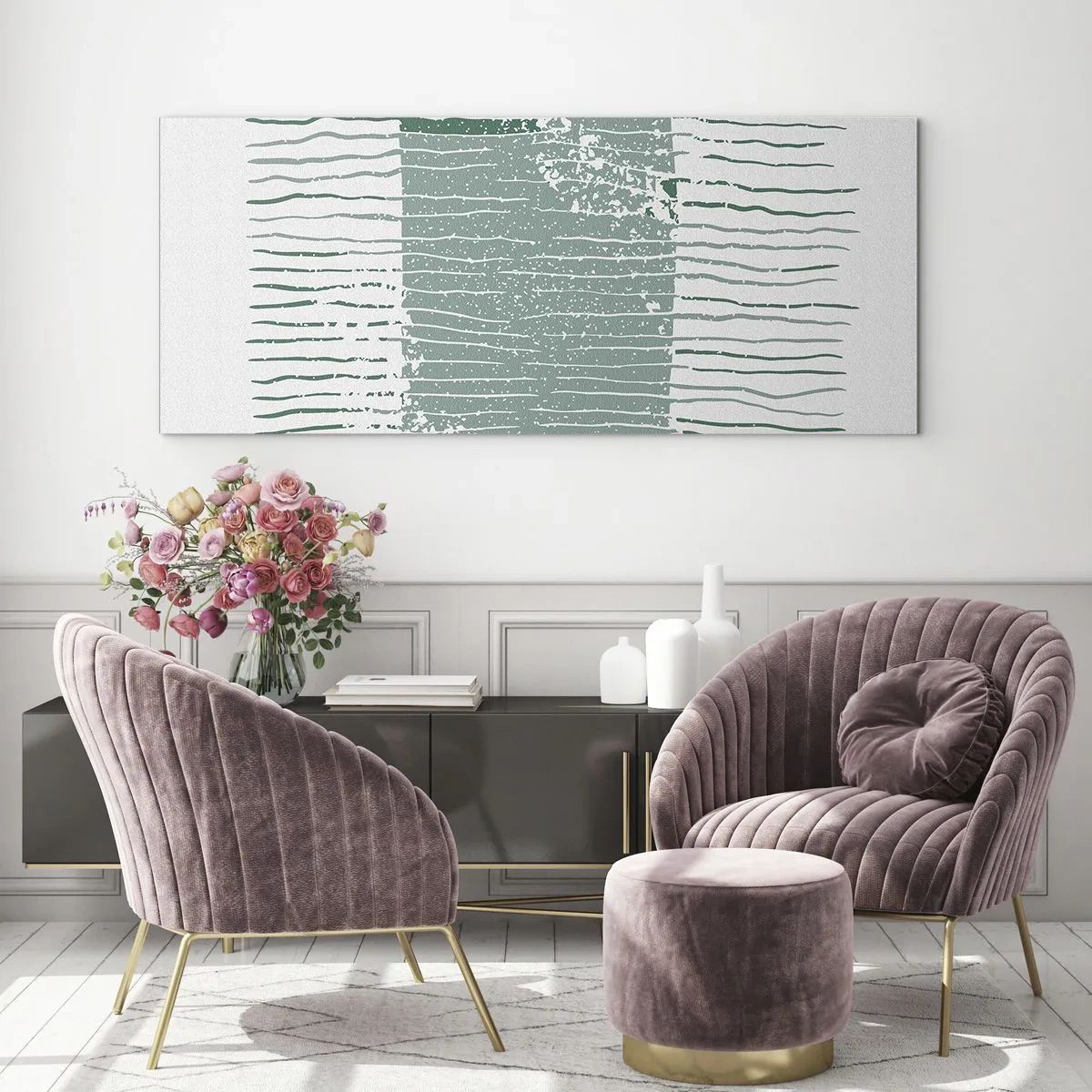 Schilderen op glas - Mariene abstractie - 140x50 cm