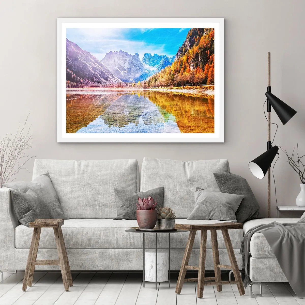 Poster in een witte lijst - En het is al herfst in de bergen - 91x61 cm