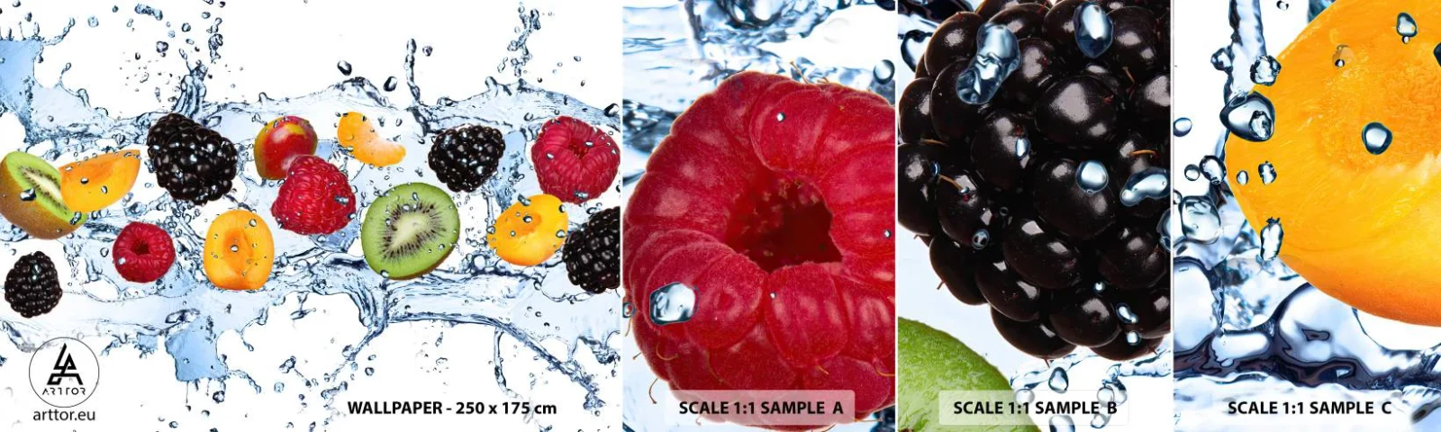 Fotobehang Staaltje Standard Eco - Veel plezier met ons - Fruit, Abstractie, 3D - 100x30 cm
