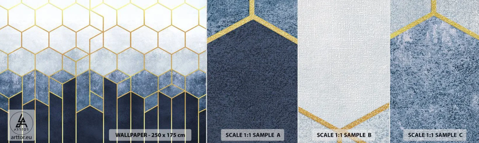 Fotobehang Monster Premium Canvas - Compositie in een gesyncopeerd ritme - Abstractie, Deel, Zeshoek - 100x30 cm