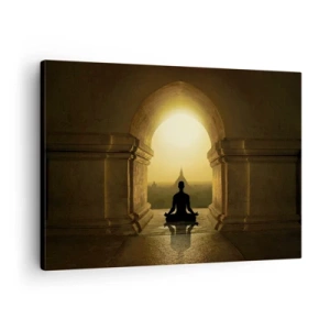 Schilderen op canvas - Silhouet van een mediterende persoon in het licht van de ondergaande zon - 70x50cm - Volledige harmonie - Moderne wanddecoratie voor woonkamer en slaapkamer ARTTOR