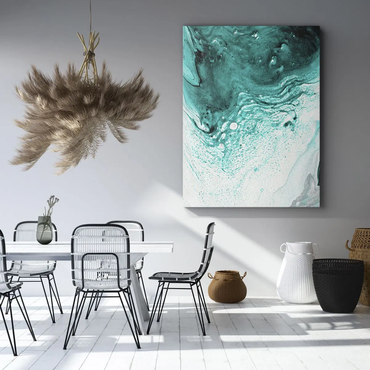 Schilderen op canvas - Versmelten in wit en turkoois - 50x70 cm