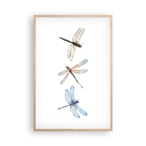 Een poster in een licht eiken lijst - Gewichtloze libellen - 61x91 cm