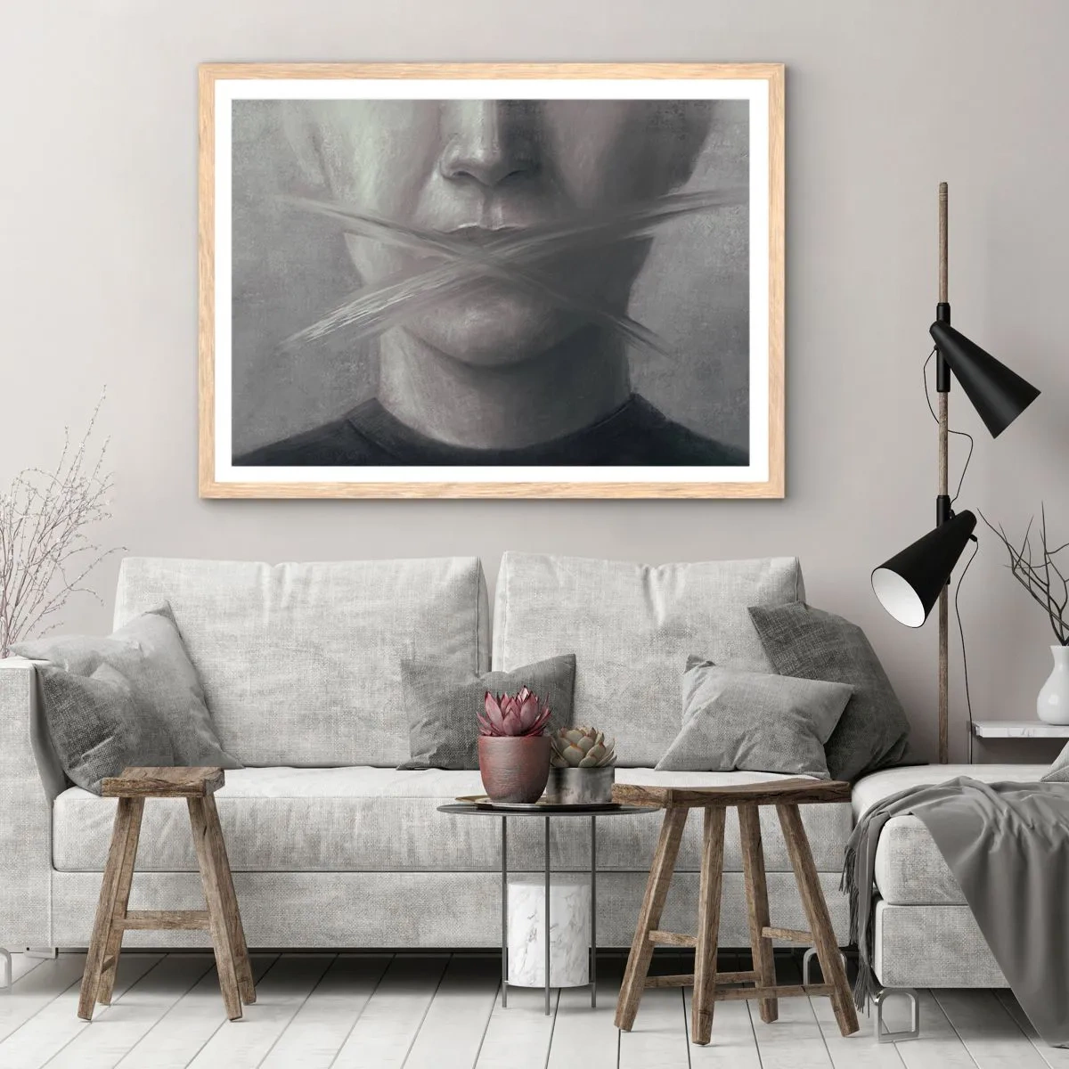 Een poster in een licht eiken lijst - Zonder een woord - 100x70 cm
