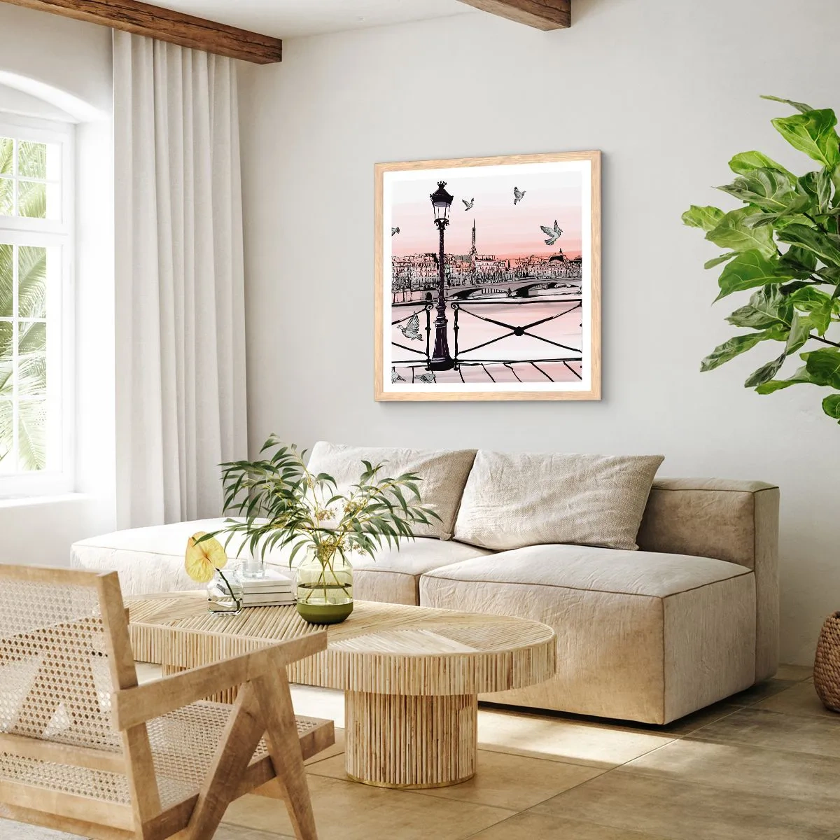 Een poster in een licht eiken lijst - Over de daken van Parijs - 50x50 cm