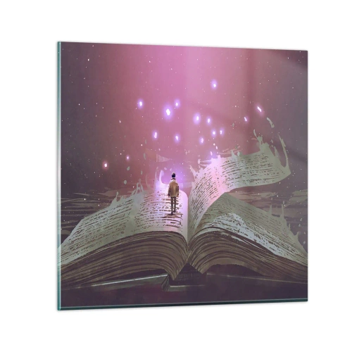 Schilderen op glas - Uitnodiging voor een andere wereld - lees! - 60x60 cm