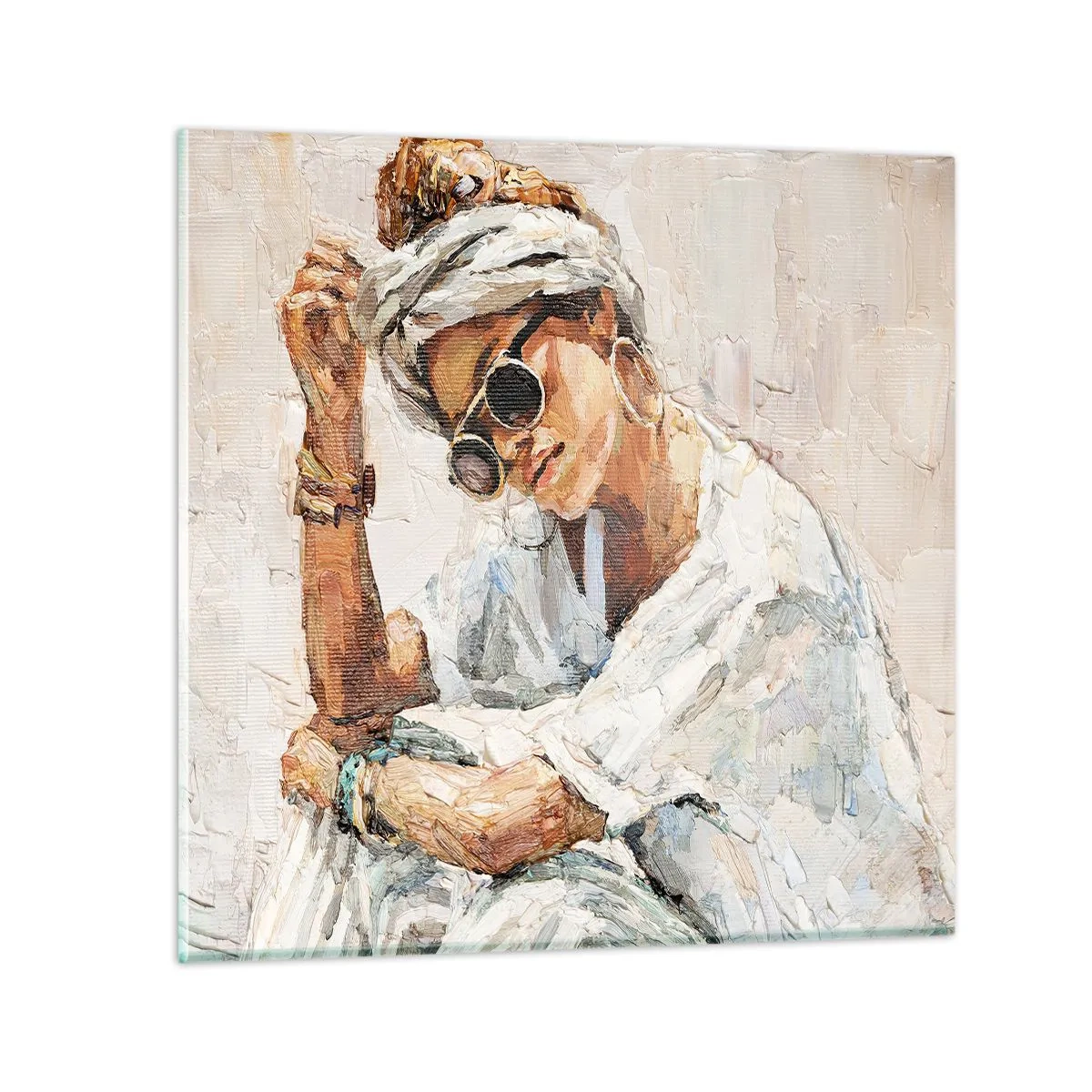 Schilderen op glas - Portret in de volle zon - 30x30 cm