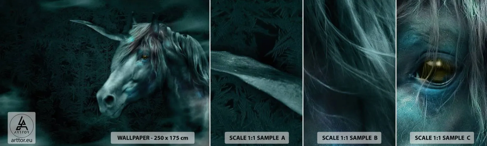 Fotobehang Staaltje Standard Eco - In een sprookjesbos - Eenhoorn, Fantasie, Abstractie - 100x30 cm