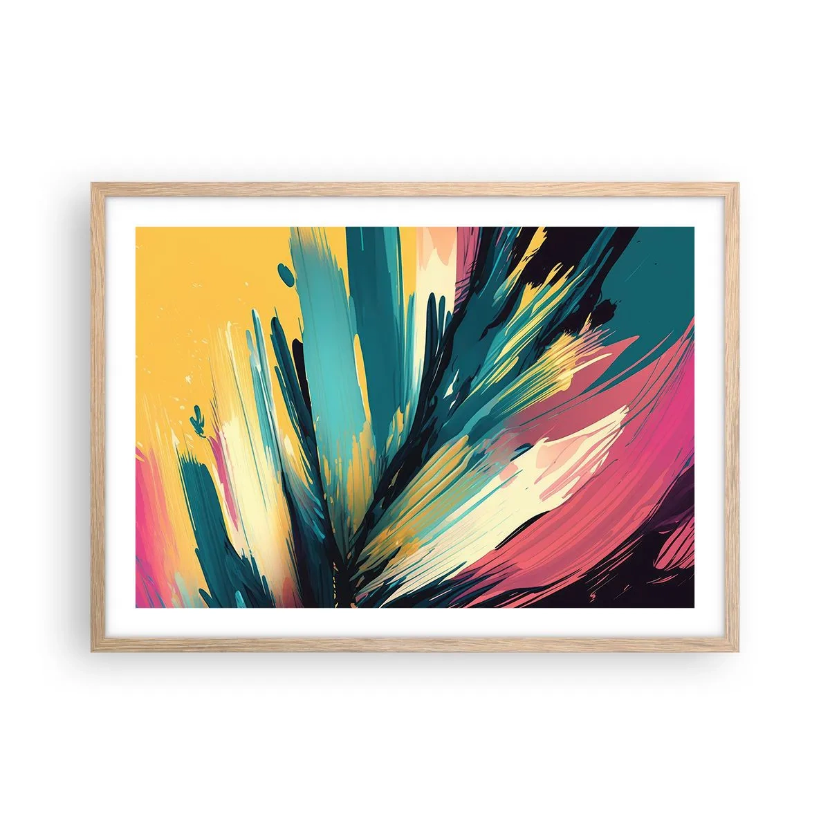 Een poster in een licht eiken lijst - Compositie – een explosie van vreugde - 70x50 cm