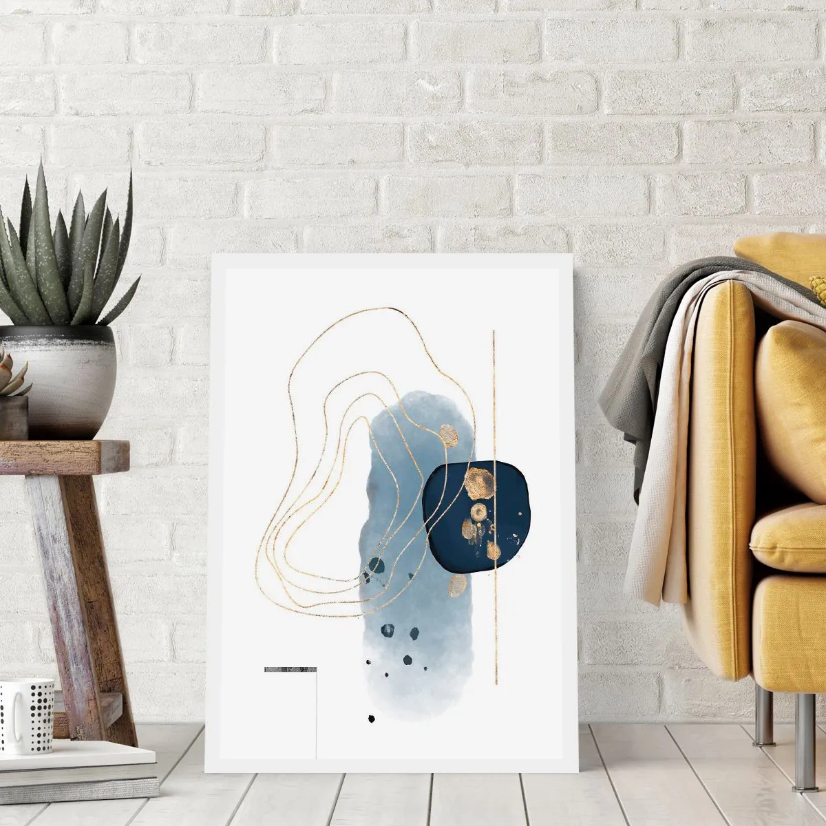 Poster - Blauw en goud fantasie - 40x50 cm