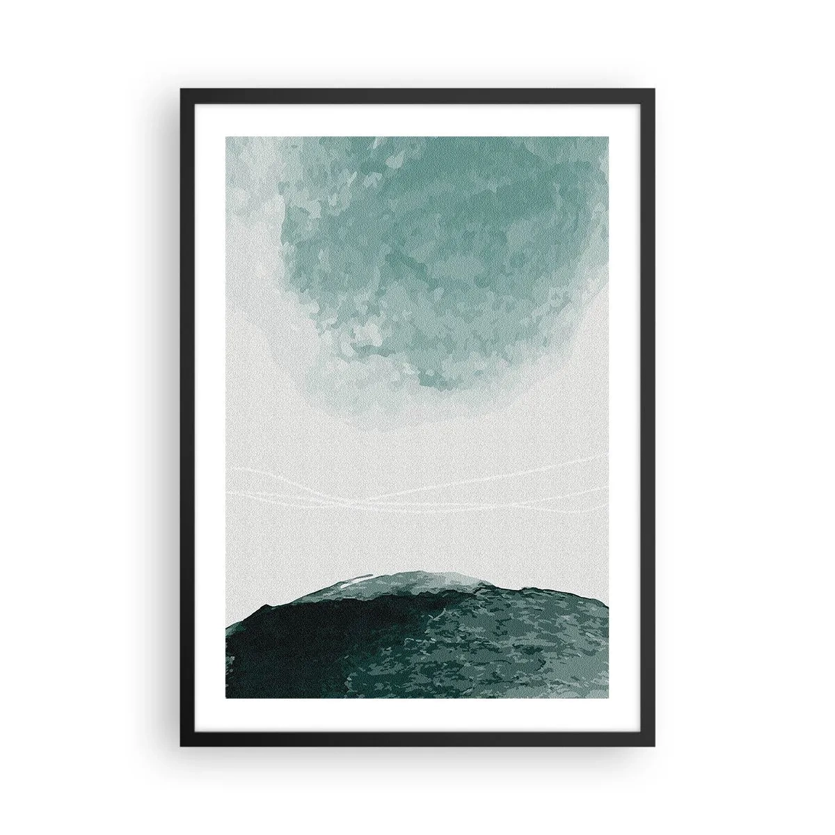 Poster in een zwarte lijst - Abstract landschap in tinten groen en wit - 50x70cm - Ontmoeting met de mist - Moderne wanddecoratie voor woonkamer en slaapkamer ARTTOR