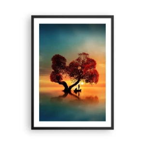 Poster in een zwarte lijst - Hartvormige boom bij zonsondergang - 50x70cm - Afstanders en de stilte van de wereldlozen - Moderne wanddecoratie voor woonkamer en slaapkamer ARTTOR