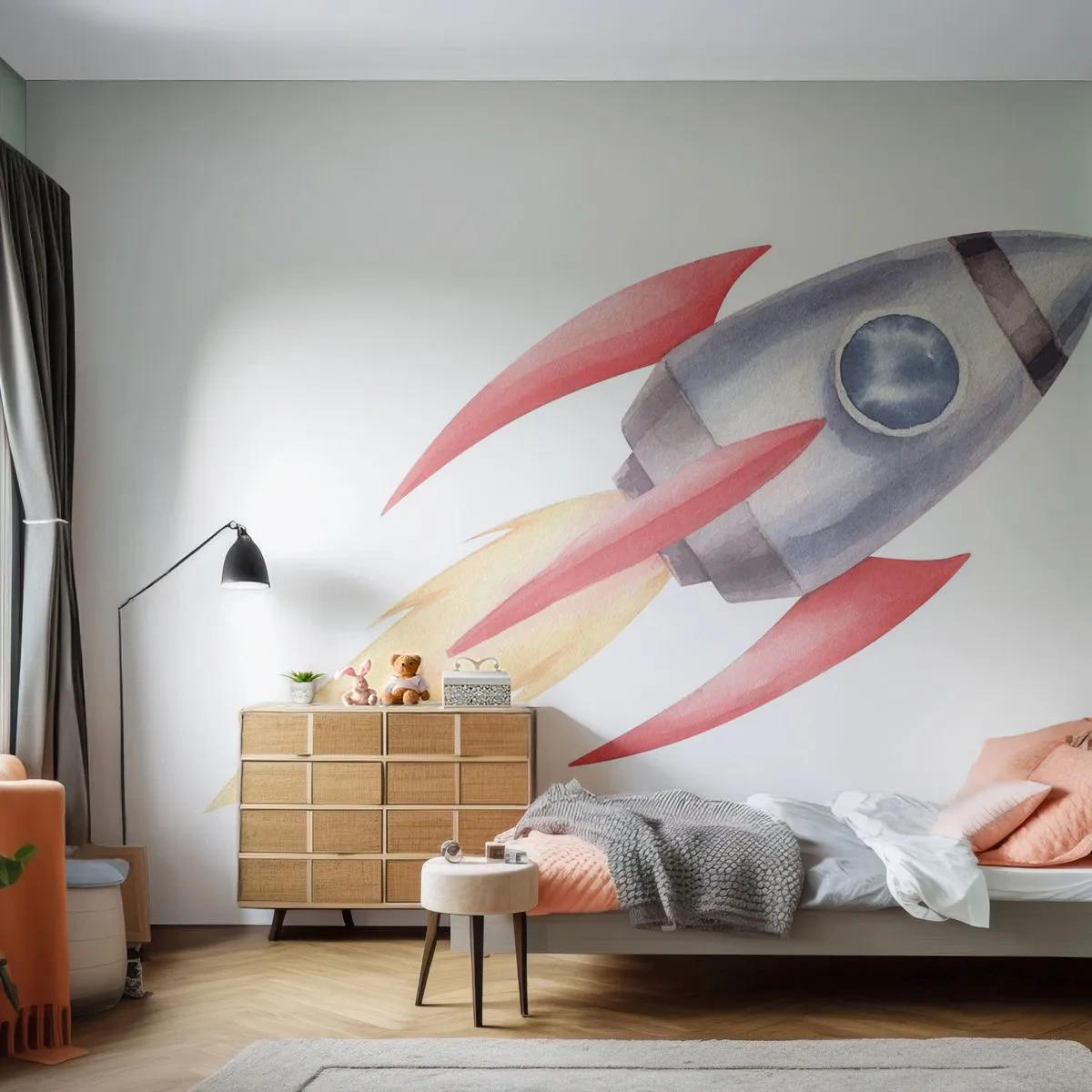 Fotobehang Standard Eco - Hoger, sneller, verder - Een ruimteraket, Kinderen, Kosmos - 450x315 cm
