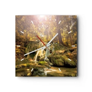 Wandklok - Klok - Boscascade in het groen - 40x40 cm