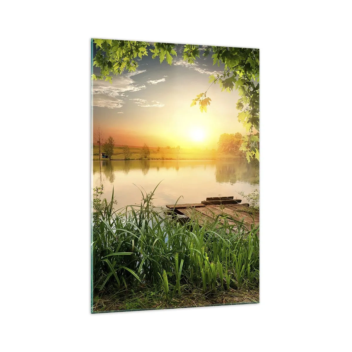 Schilderen op glas - Landschap in een groen kader - 70x100 cm