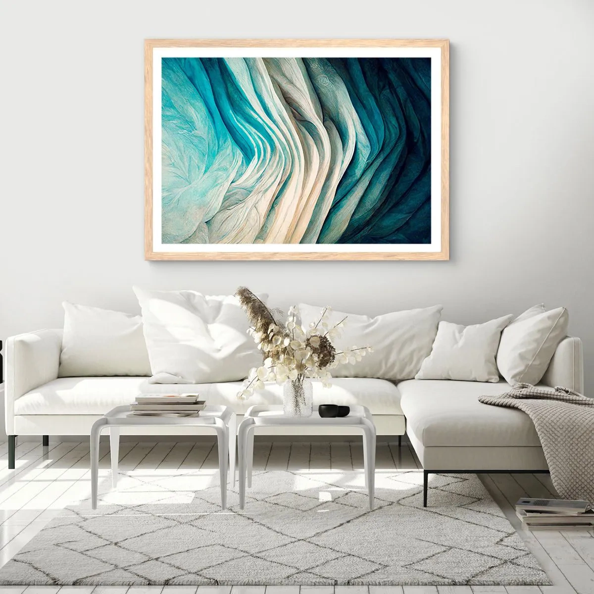 Een poster in een licht eiken lijst - Blauwe onverzadigbaarheid - 50x40 cm