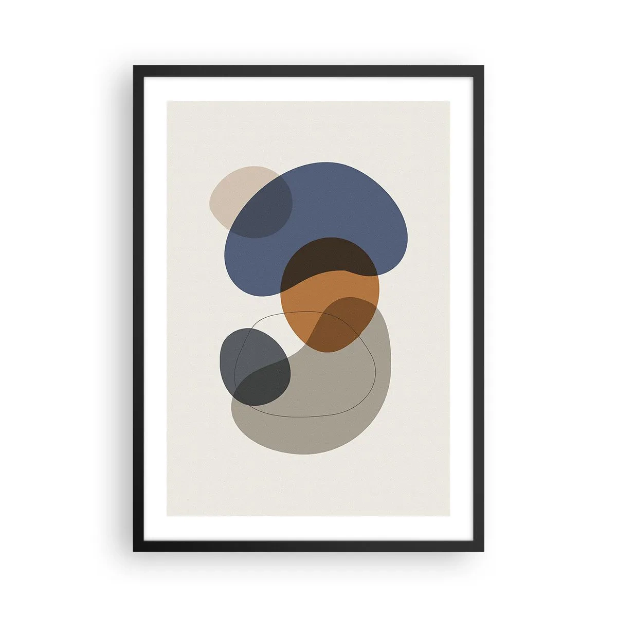 Poster in een zwarte lijst - Abstracte vormen in tinten blauw, bruin en grijs - 50x70cm - Kleur druppels - Moderne wanddecoratie voor woonkamer en slaapkamer ARTTOR