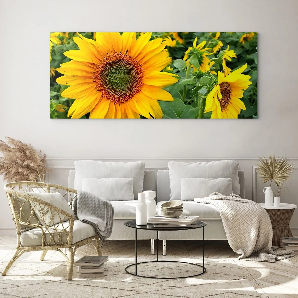Schilderen op glas - Honderden zonnen vlamden op - 90x30 cm