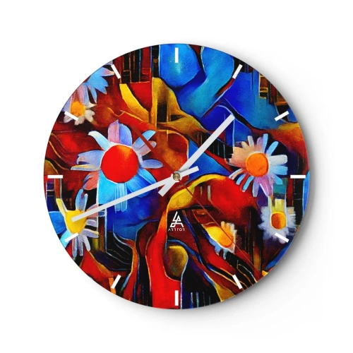 Wandklok - Klok - Abstracte compositie van bloemen in intense kleuren - 30x30cm - De kleuren van het leven - Moderne wanddecoratie voor woonkamer, keuken en slaapkamer ARTTOR