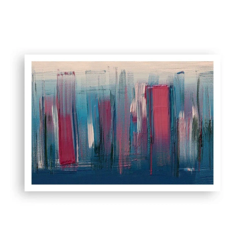 Poster - Verticale compositie in blauw en rood - 100x70 cm