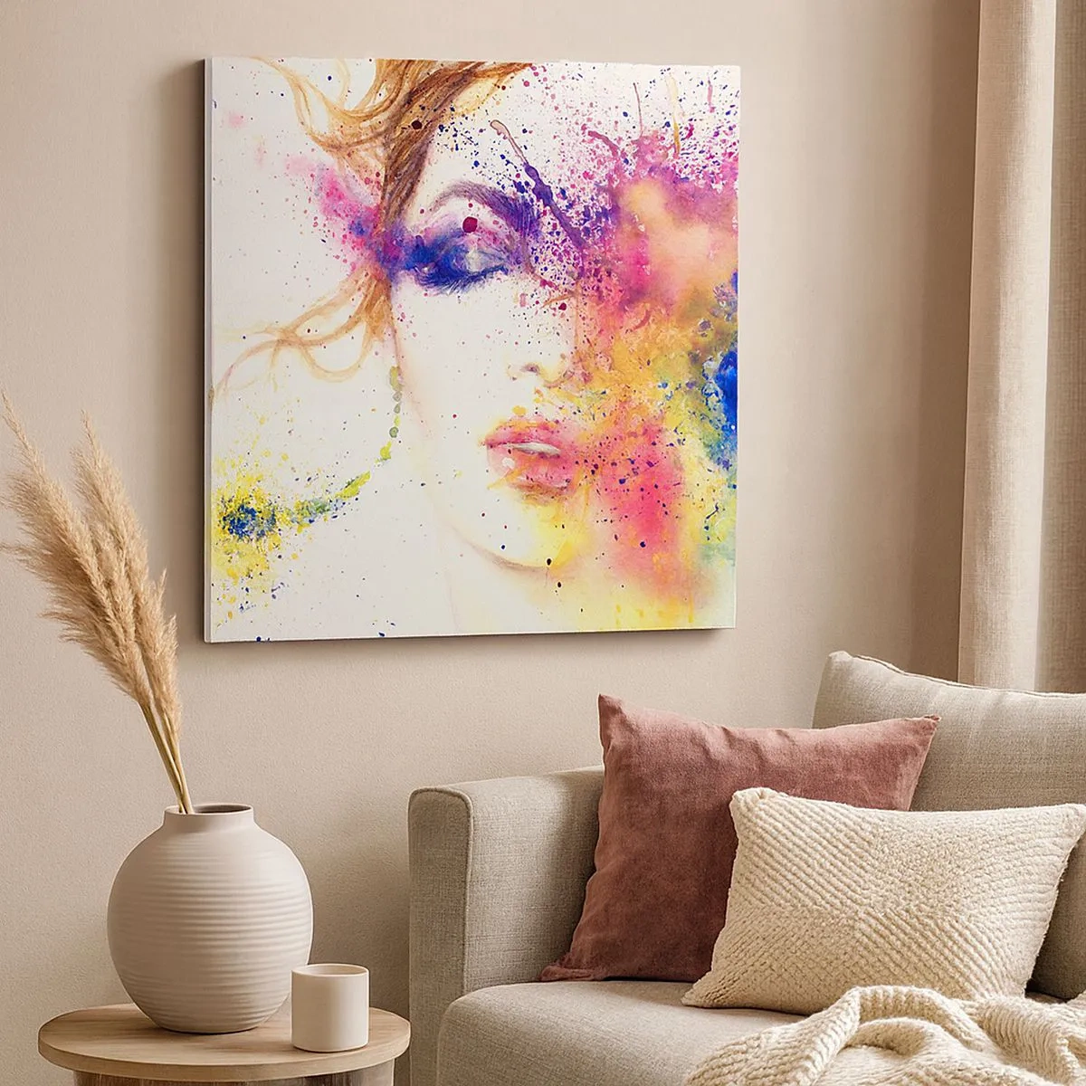 Schilderen op canvas - Regenboogduizeligheid - 30x30 cm