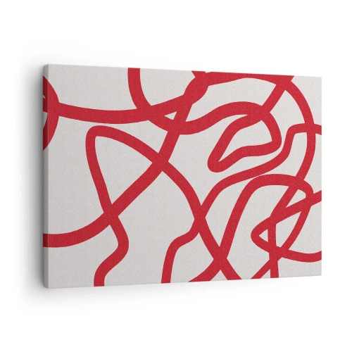 Schilderen op canvas - Rode abstracte lijnen op een witte achtergrond - 70x50cm - Rood op wit - Moderne wanddecoratie voor woonkamer en slaapkamer ARTTOR