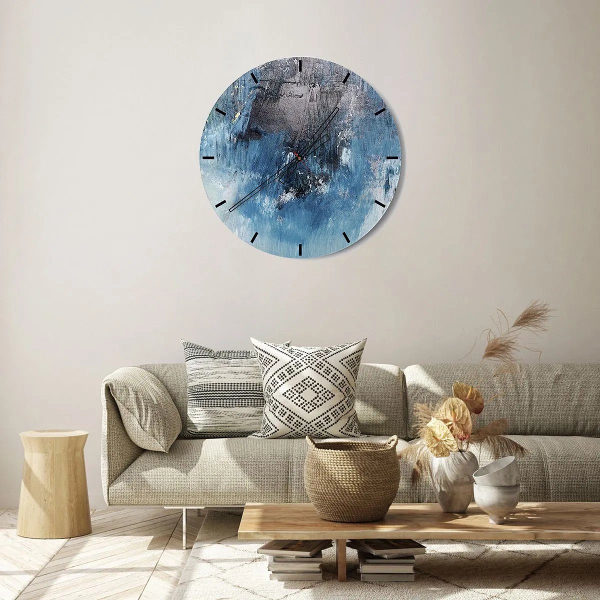 Wandklok - Klok - Abstracte textuur in tinten blauw - 30x30cm - Rhapsody in Blauw - Moderne wanddecoratie voor woonkamer, keuken en slaapkamer ARTTOR