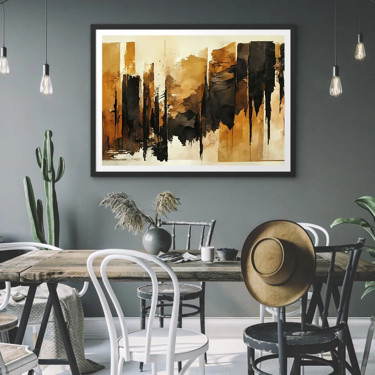 Poster in een zwarte lijst - Harmonie van zwart en goud - 70x50 cm