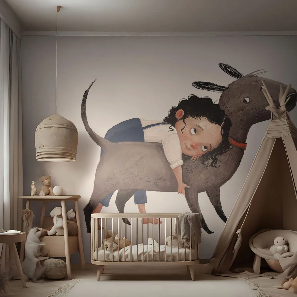 Fotobehang Standard Eco - Beste vrienden - Voor kinderen, Hond, Meisje - 400x280 cm