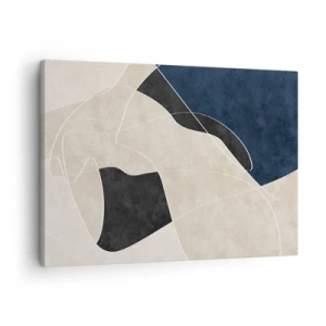 Schilderen op canvas - Geometrische abstractie in tinten beige en marineblauw - 70x50cm - Abstracte compositie – kleurcontrast - Moderne wanddecoratie voor woonkamer en slaapkamer ARTTOR