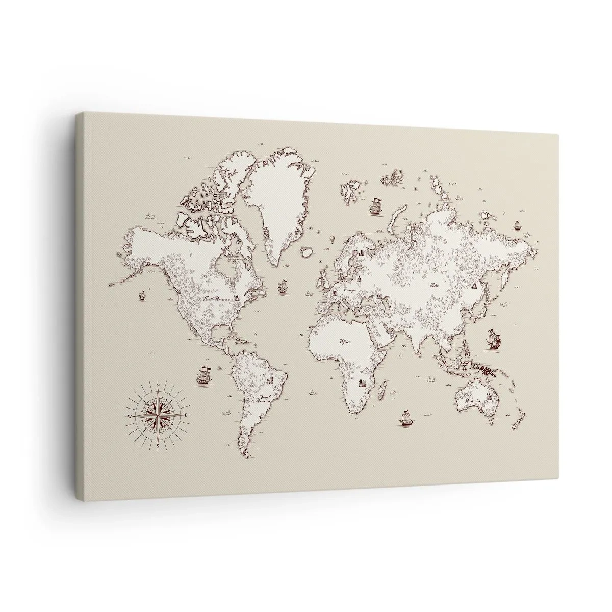 Schilderen op canvas - Een gestileerde wereldkaart in beige- en bruintinten. - 70x50cm - Reis rond de wereld - Moderne wanddecoratie voor woonkamer en slaapkamer ARTTOR