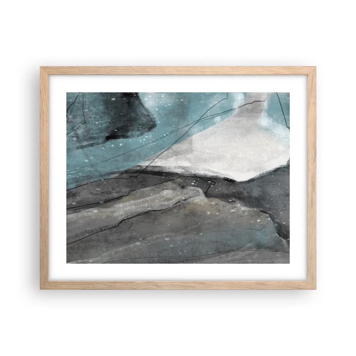 Een poster in een licht eiken lijst - Abstractie: rotsen en ijs - 50x40 cm