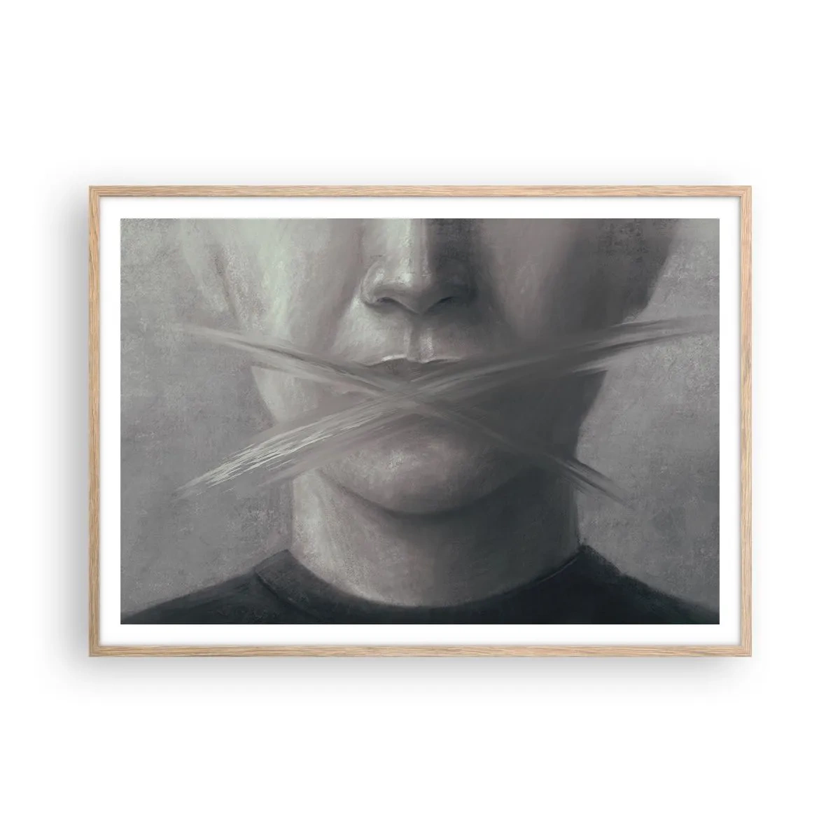 Een poster in een licht eiken lijst - Zonder een woord - 100x70 cm